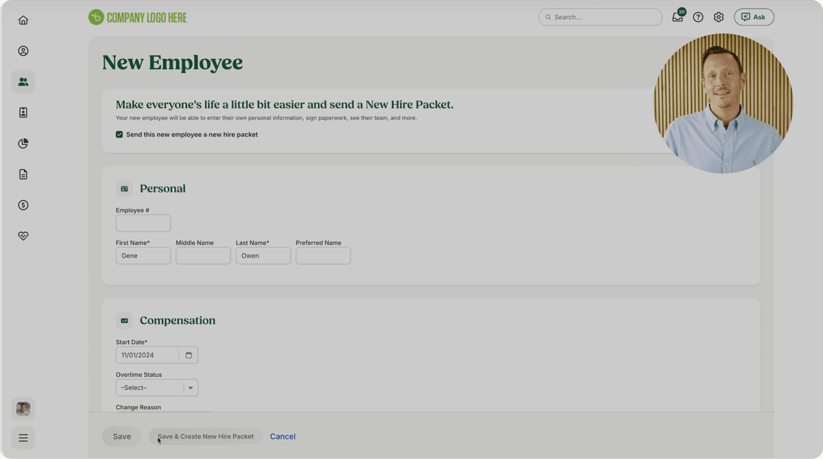 BambooHR new employee form for personal and compensation information