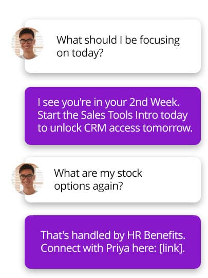 Enboarder AI assistant giving a new hire contextual onboarding guidance