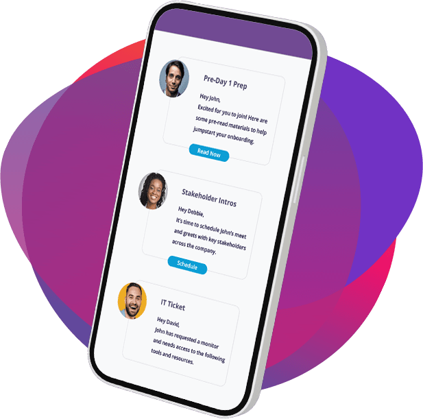 Enboarder mobile onboarding journey with pre-day-one preparation stakeholder introductions and IT task