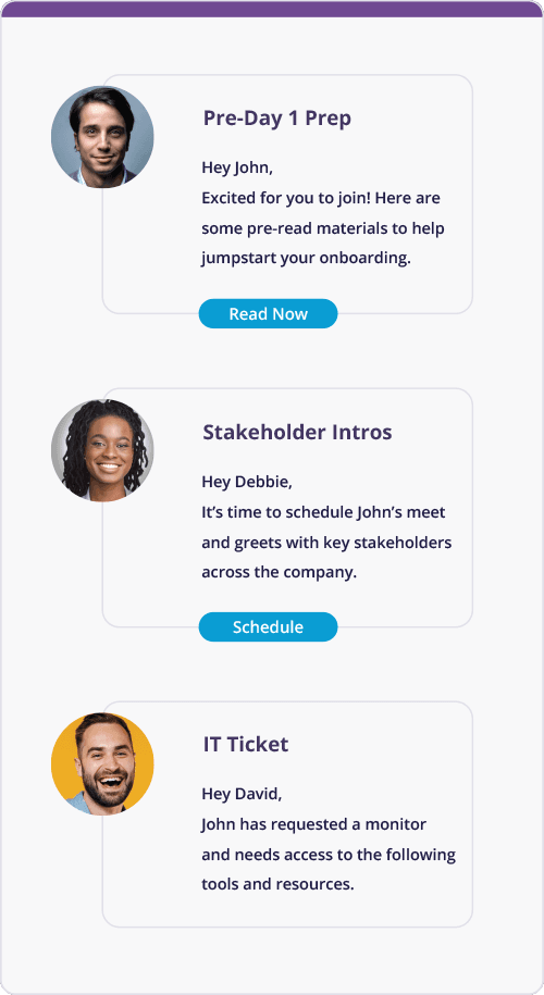 Enboarder mobile onboarding task feed with preparation introductions and IT support