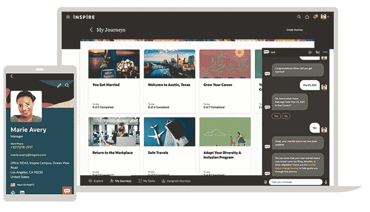 Oracle ME employee home with personalised content, learning cards and mobile profile
