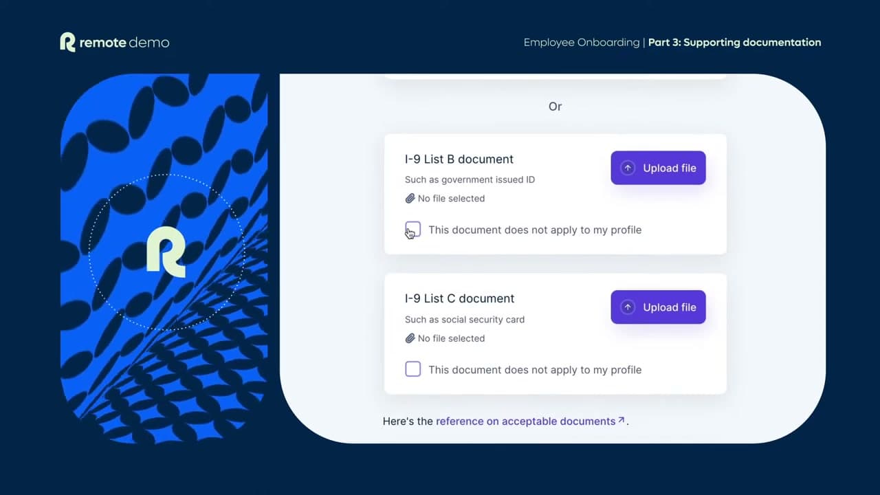 Remote onboarding document upload for employee tax and identity forms