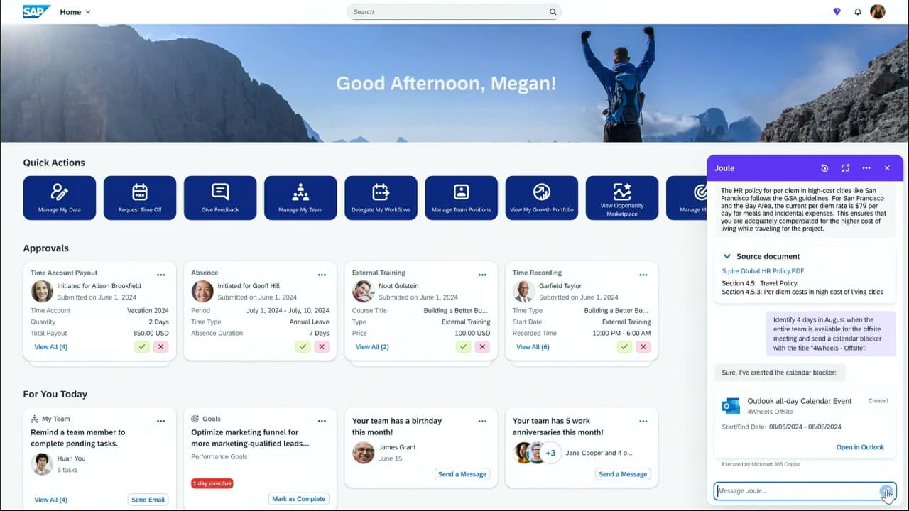 SAP Joule HR assistant workflow inside Microsoft Teams