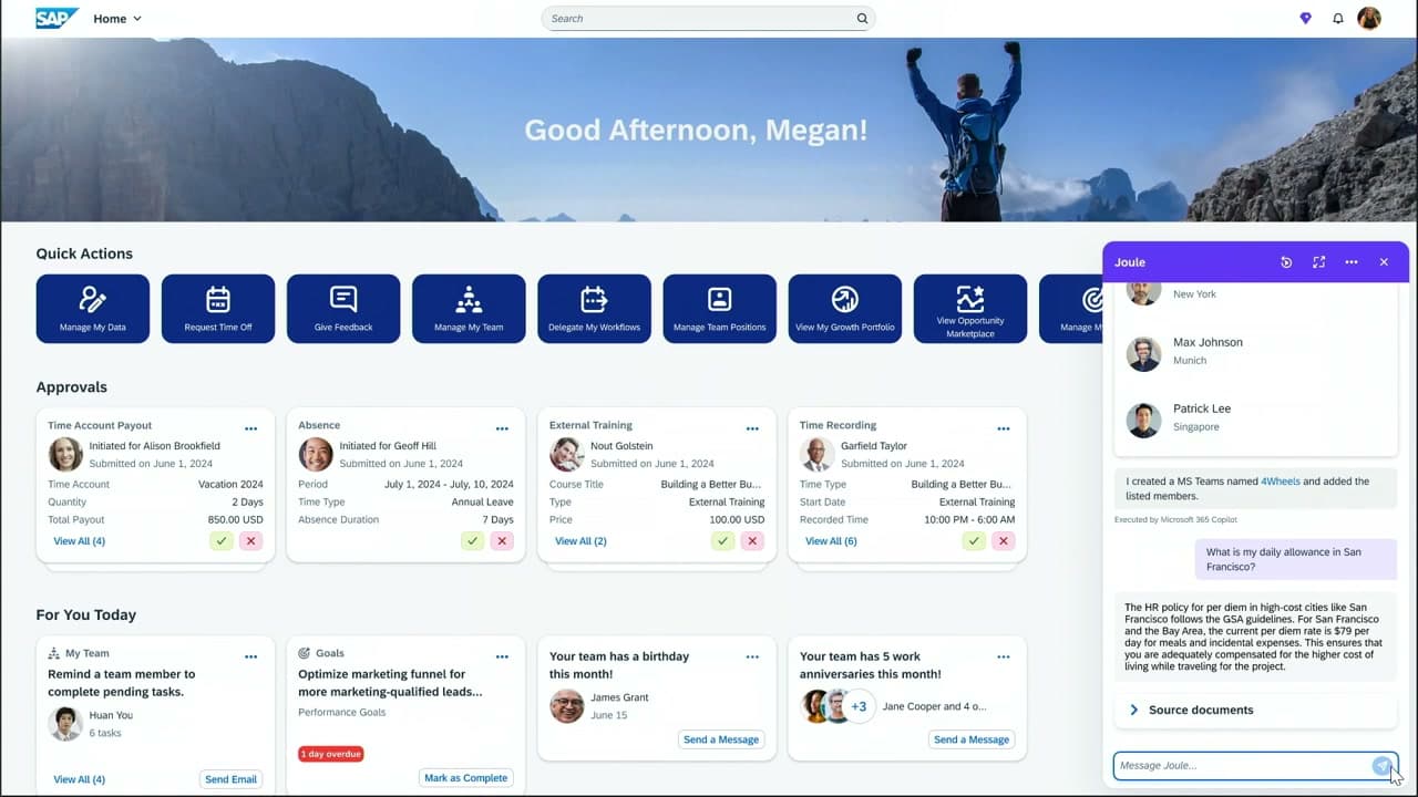 SAP Joule HR assistant answering a workforce question in SuccessFactors